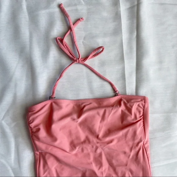 Kortni Jeane One Piece Swimsuit Halter Ruched Strapless Swim XS Pink Tie Back - Picture 9 of 10